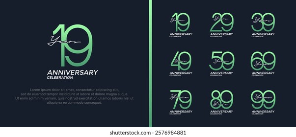 set of anniversary logo green and white color on black background for celebration moment