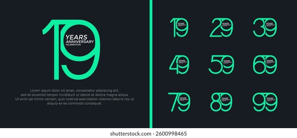 set of anniversary logo green and white color on black background for celebration moment