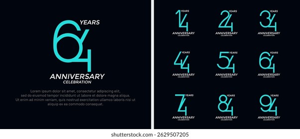 set of anniversary logo green and white color on black background for celebration moment