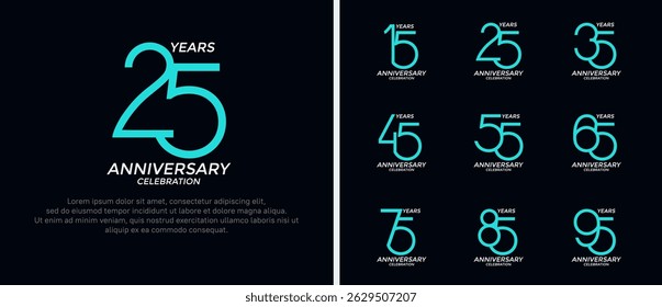 set of anniversary logo green and white color on black background for celebration moment