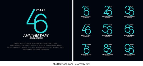 set of anniversary logo green and white color on black background for celebration moment