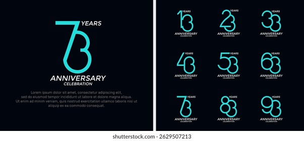 set of anniversary logo green and white color on black background for celebration moment