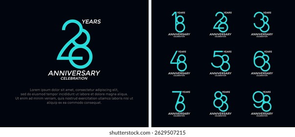 set of anniversary logo green and white color on black background for celebration moment