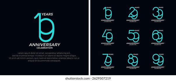 set of anniversary logo green and white color on black background for celebration moment