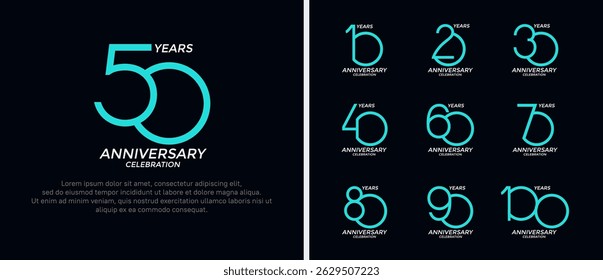 set of anniversary logo green and white color on black background for celebration moment