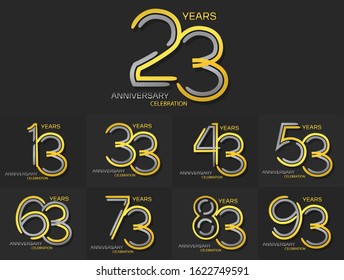 Set of Anniversary logo with Line motif silver and golden color , anniversary template design for web ,Creative poster, booklet, leaflet, flyer, magazine, invitation card