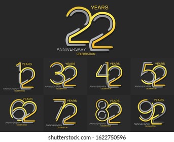 Set of Anniversary logo with Line motif silver and golden color , anniversary template design for web ,Creative poster, booklet, leaflet, flyer, magazine, invitation card