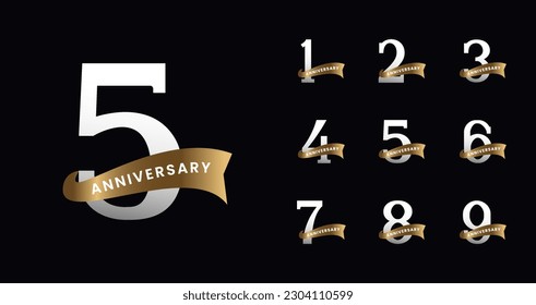 Set of anniversary logo with luxurious style. Birthday number for happy moment, invitation or greeting card. Minimal celebration year vector template