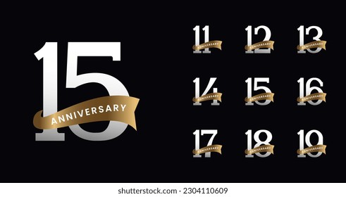 Set of anniversary logo with luxurious style. Birthday number for happy moment, invitation or greeting card. Minimal celebration year vector template