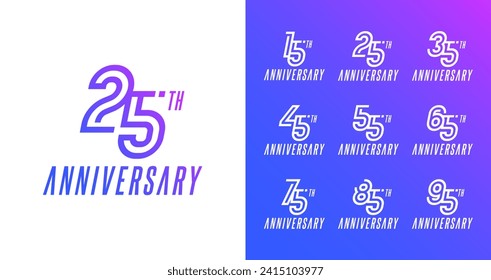 Set of anniversary logo. Number symbol with technology concept for birthday or ceremony event. Modern digital celebration template