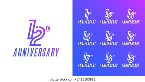 Set of anniversary logo. Number symbol with technology concept for birthday or ceremony event. Modern digital celebration template