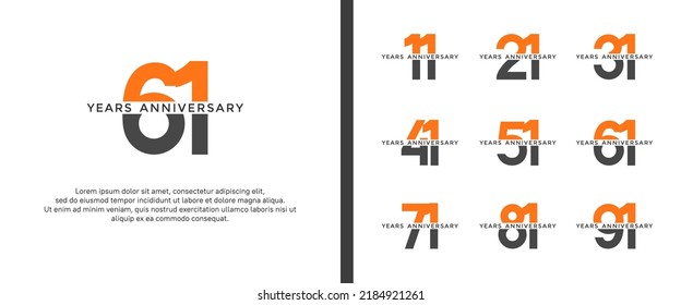 set of anniversary logo orange and black color on white background for celebration moment