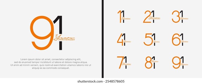 set of anniversary logo orange and black color on white background for celebration moment