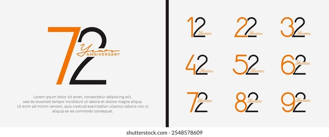 set of anniversary logo orange and black color on white background for celebration moment
