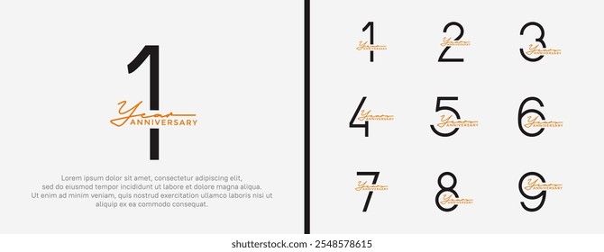 set of anniversary logo orange and black color on white background for celebration moment