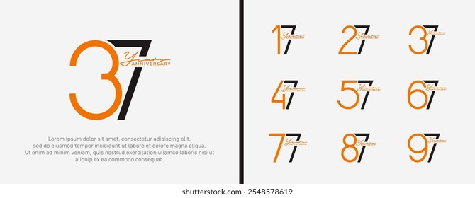 Conjunto de logotipo de aniversario color naranja y negro sobre fondo blanco para el momento de la celebración