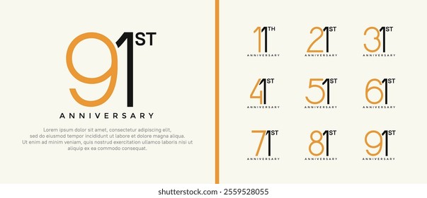 set of anniversary logo orange and black color on white background for celebration moment