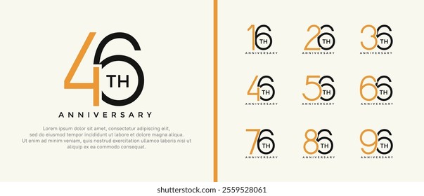 set of anniversary logo orange and black color on white background for celebration moment