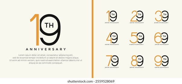 set of anniversary logo orange and black color on white background for celebration moment