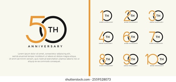 set of anniversary logo orange and black color on white background for celebration moment