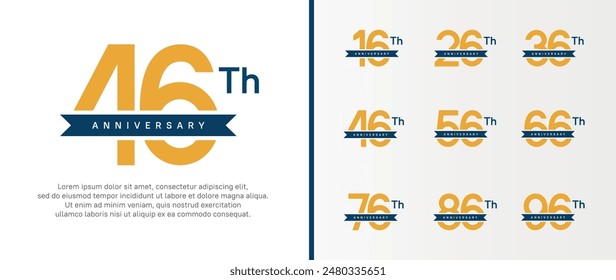 set of anniversary logo orange color number and blue ribbon on white background for celebration