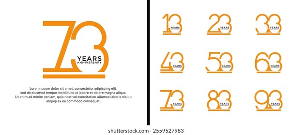 set of anniversary logo orange color on white background for celebration moment