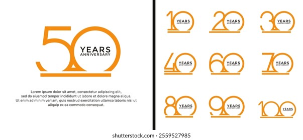 set of anniversary logo orange color on white background for celebration moment