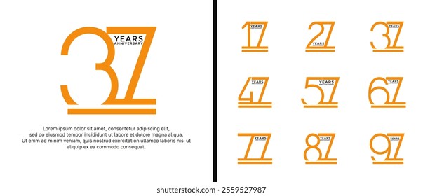 set of anniversary logo orange color on white background for celebration moment