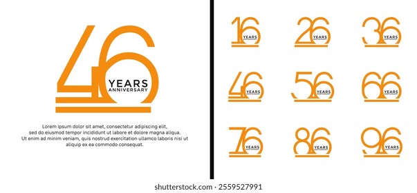 set of anniversary logo orange color on white background for celebration moment