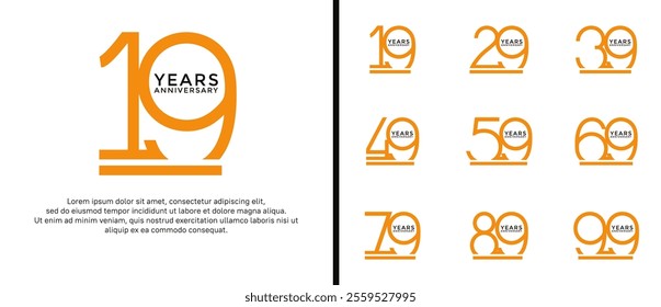 set of anniversary logo orange color on white background for celebration moment