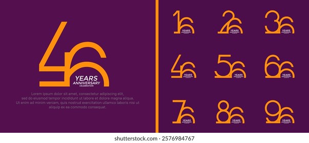 set of anniversary logo orange color on purple background for celebration moment