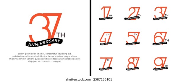 set of anniversary logo orange color and black ribbon on white background for celebration moment