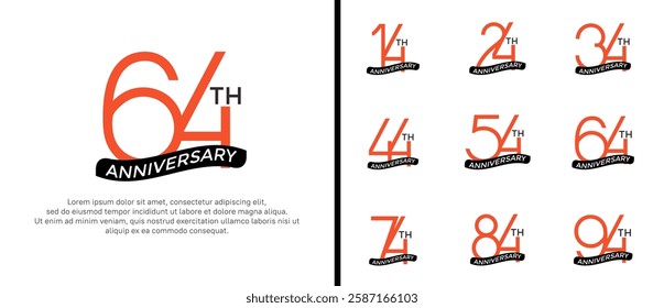 set of anniversary logo orange color and black ribbon on white background for celebration moment