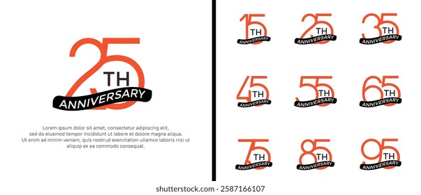 set of anniversary logo orange color and black ribbon on white background for celebration moment