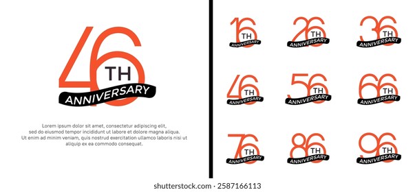 set of anniversary logo orange color and black ribbon on white background for celebration moment