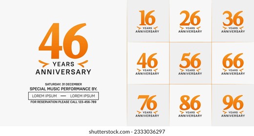 set of anniversary logo with orange number on white background can be use for celebration