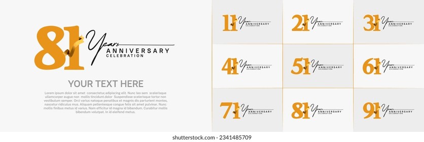 set of anniversary logo with orange number and golden ribbon can be use for celebration