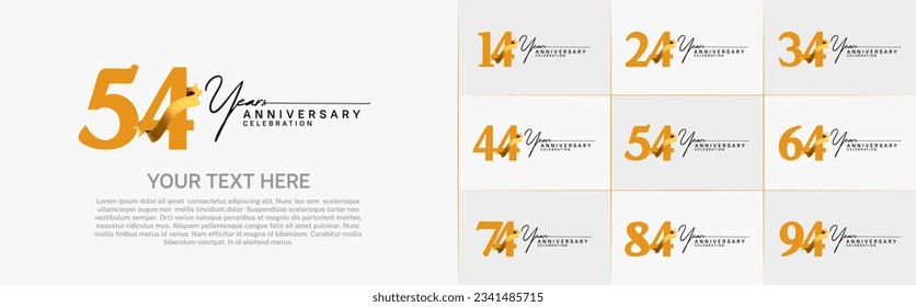 set of anniversary logo with orange number and golden ribbon can be use for celebration