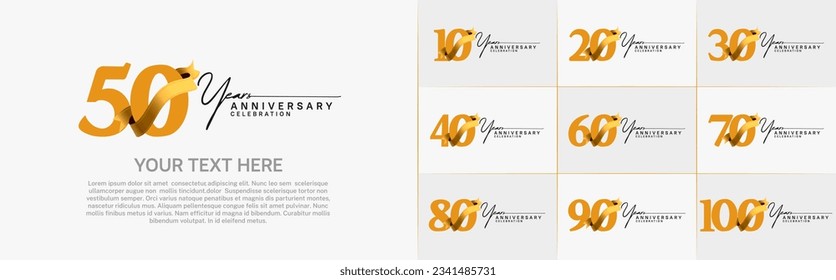 set of anniversary logo with orange number and golden ribbon can be use for celebration