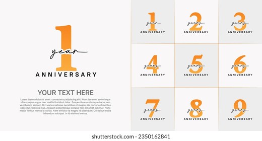 set of anniversary logo with orange number and black handwriting text can be use for celebration