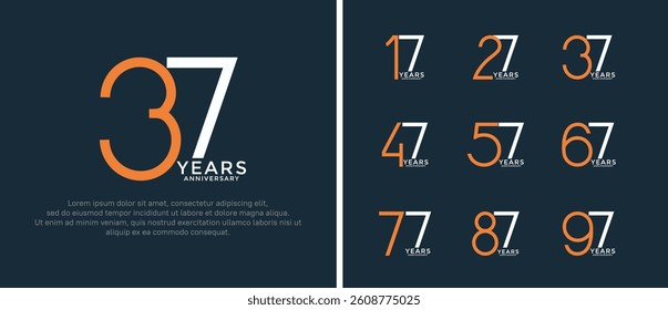 set of anniversary logo orange and white color on dark blue background for celebration moment