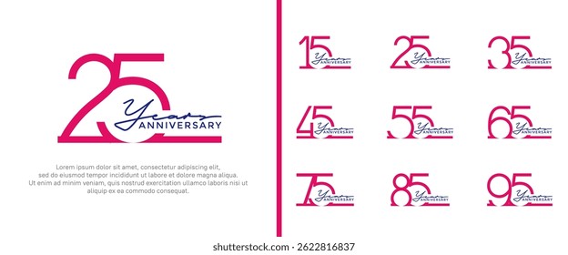 set of anniversary logo pink color on white background for celebration moment