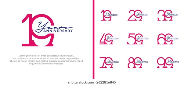 set of anniversary logo pink color on white background for celebration moment