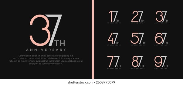 set of anniversary logo pink and gray color on black background for celebration moment