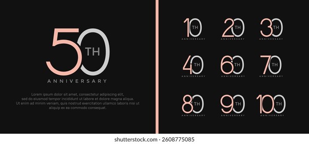 set of anniversary logo pink and gray color on black background for celebration moment
