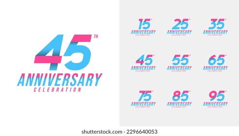 Set of anniversary logo with pop color. Birthday number for happy moment. Sport and digital concept celebration year vector template