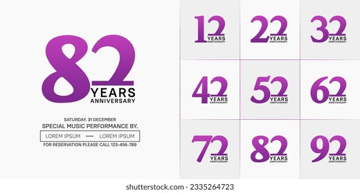 set of anniversary logo with purple and black number on white background can be use for celebration