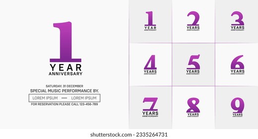 set of anniversary logo with purple and black number on white background can be use for celebration