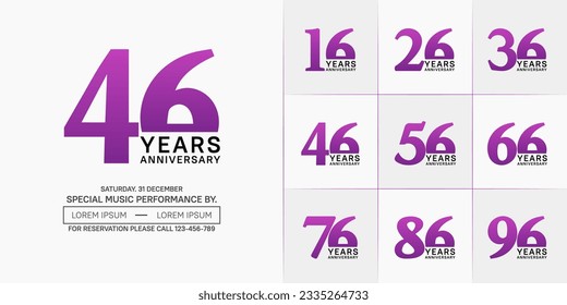 set of anniversary logo with purple and black number on white background can be use for celebration