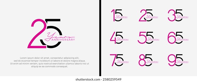 set of anniversary logo purple and black color on white background for celebration moment